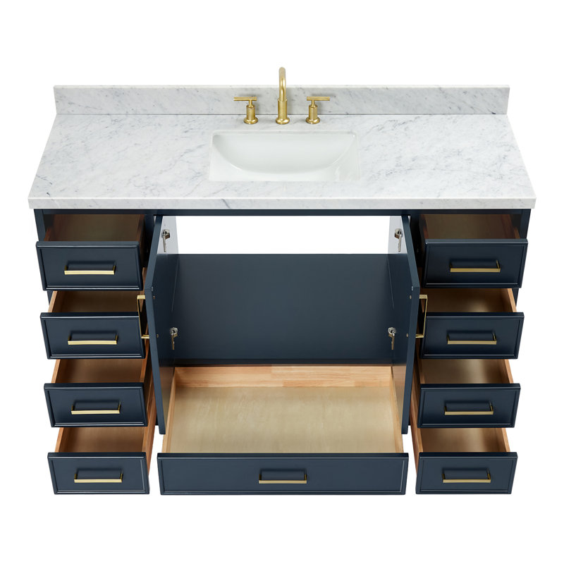 Meuble-lavabo simple avec plateau Abshire 55, Bleu minuit