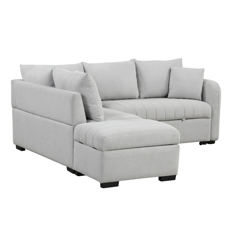 Upholstered L-Shaped Sectional Reversible, Gray Polyester Blend