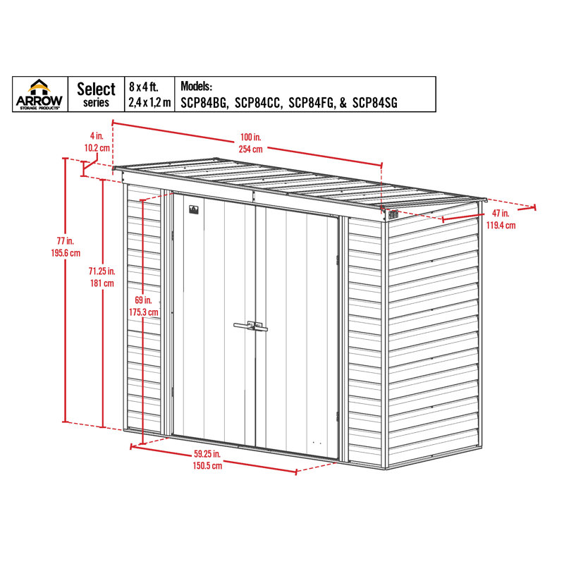 8 ft. x 4 ft. Flute Grey Galvanized Steel Storage Shed