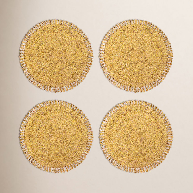 Amaretto Abaca Round Placemat, Mustard/Natural