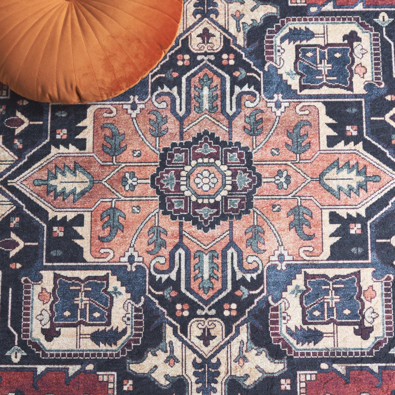 Tapis de style sud-ouest lavable à la machine en feutre / velours / film laminé Willamae Orlando