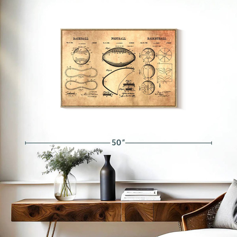 Compilation de ballons de sport brevetés, Cadre flottant en bois naturel, 31 po x 21 po