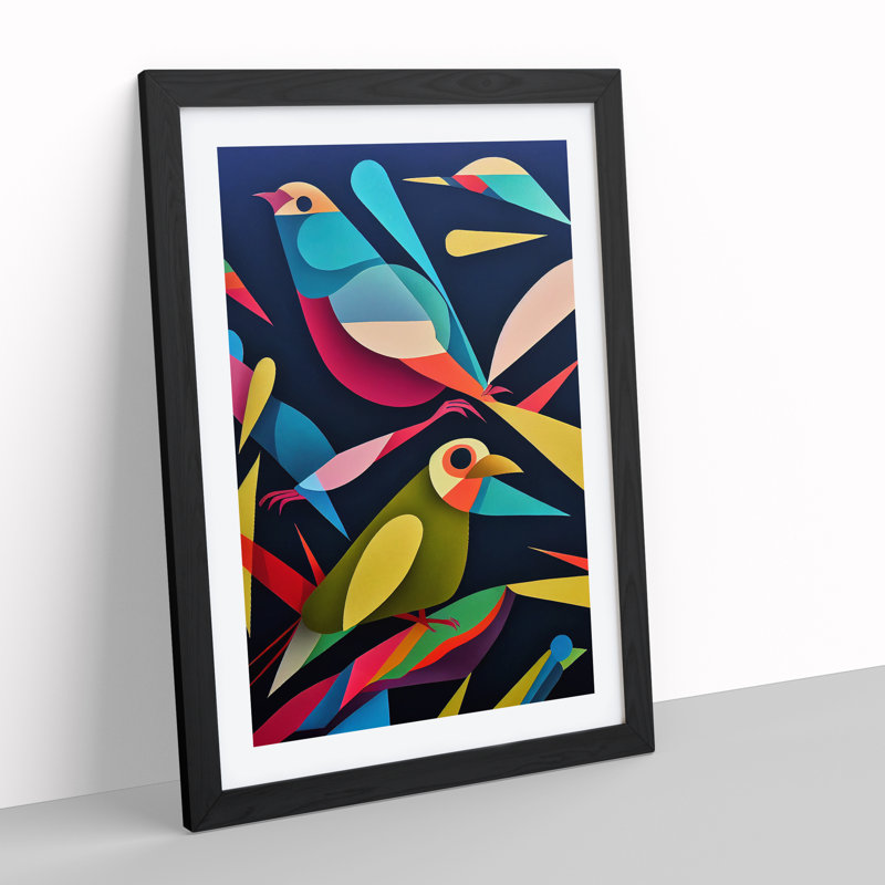 Pair Of Birds No.4 Abstract - Print, 66cm H x 48cm W, White, Black Framed