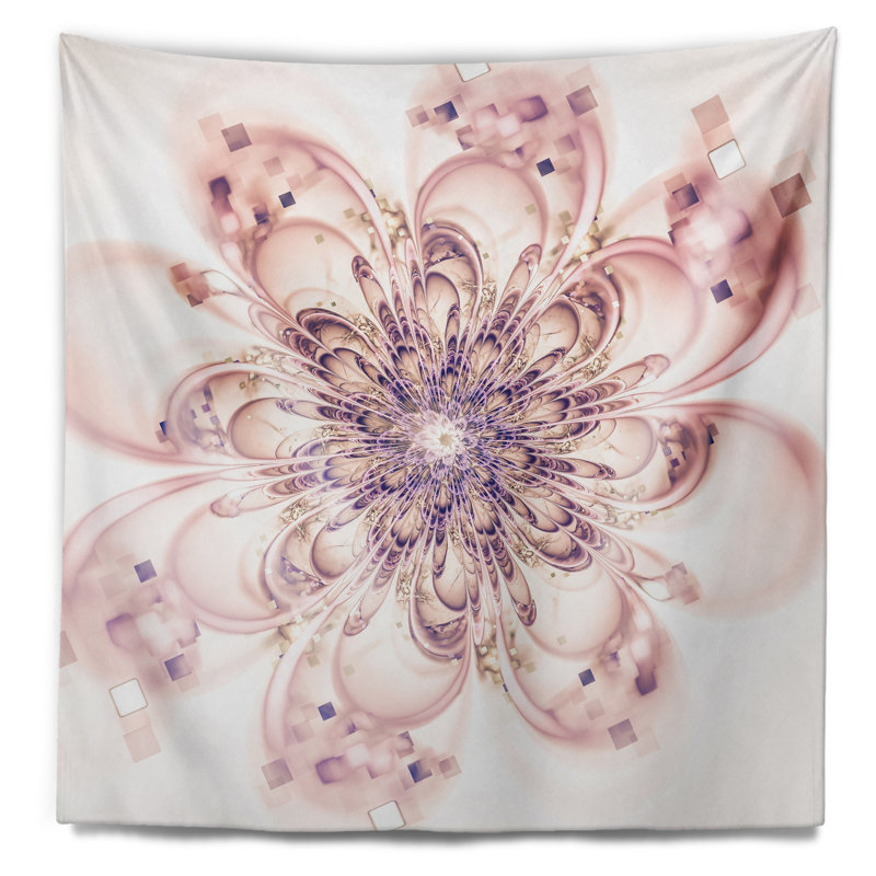 Fleur pleine fleur fractale en tapisserie rose, H 78 po x l 92 po
