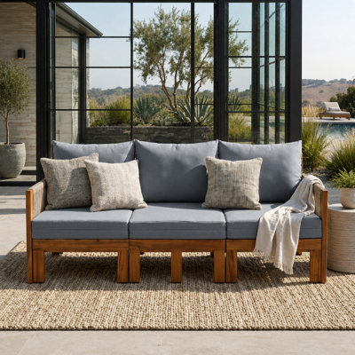 Convertible Outdoor Daybed Patio Sofa Bed with Acacia Wood Frame and Waterproof Cushions for Versatile Use