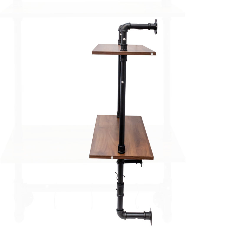 Versatile Industrial Pipe Shelf with Multiple Tiers and Hooks for Various Spaces