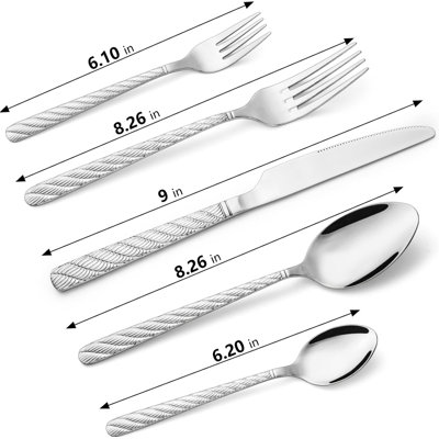 Ensemble de couverts 20 pièces en acier inoxydable, argenterie polie miroir pour 4, poignées à motif rétro