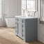 Meuble-lavabo moderne gris sur pied de 91 cm (36 po) en bois massif et MDF, avec lavabo simple en céramique, 6 tiroirs, armoire et quincaillerie complète.-134202882