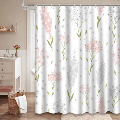 Rideau de douche rose avec 12 crochets