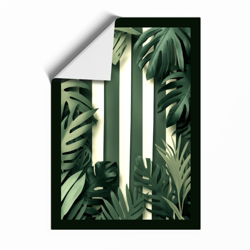Striped Foliage Botanical - Framed Print, A3 - 42.0 x 29.7 cm, Walnut