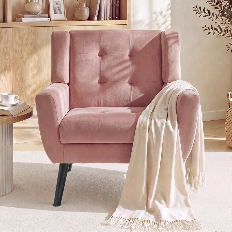 Fauteuil d'appoint Bolanle, Velours peau de rose