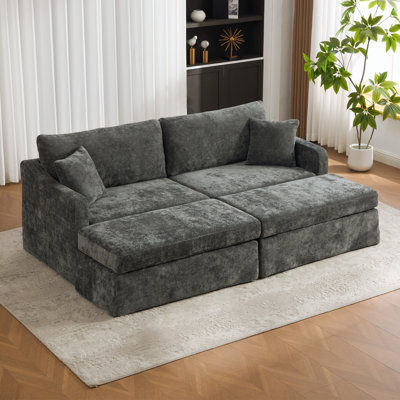Canapé modulaire surdimensionné en chenille de 86,5 po avec deux repose-pieds en chenille