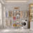 64.6''-96.9'' Wide Metal Pipe Clothing Rack Wall Mounted With 6 Wire Shelving Units & 4 Telescopic Rods-129890818