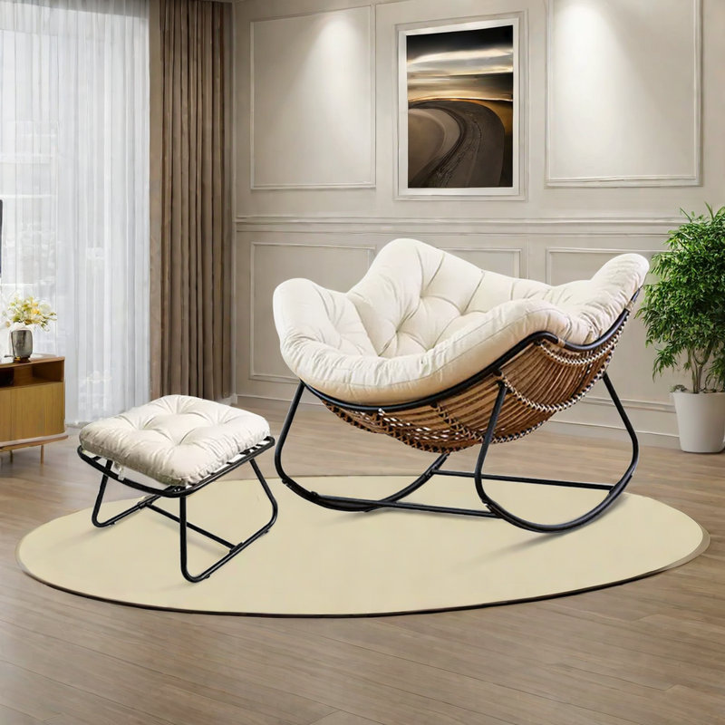 Chaise berçante Lazy Home, Blanc cassé, Noir / brun