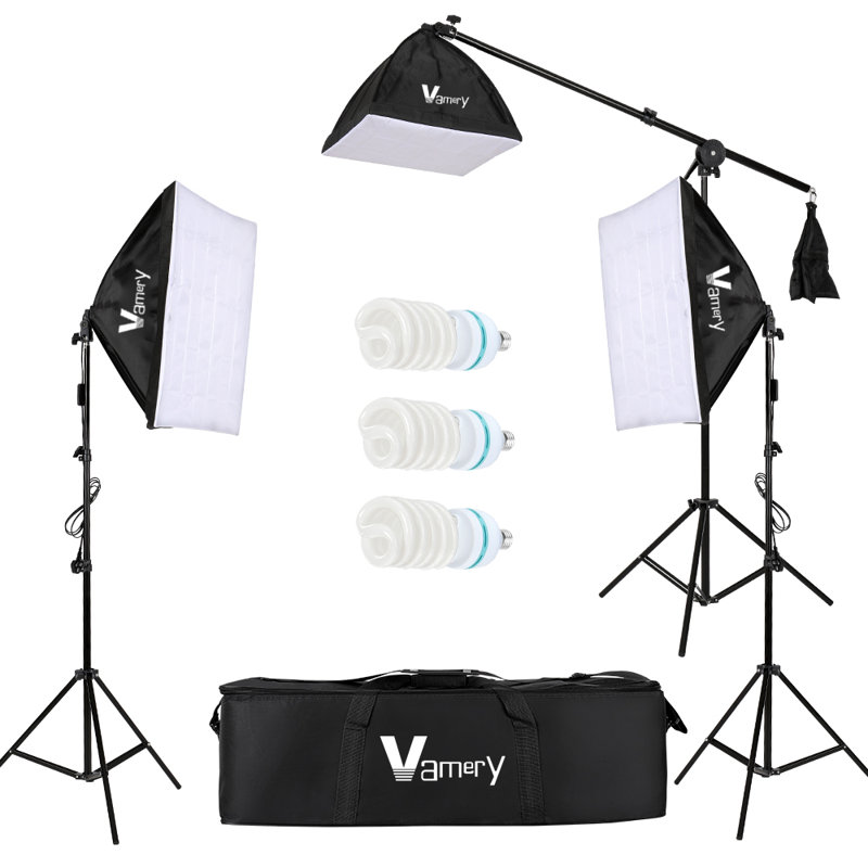 65W Photo Studio Photography 3 Soft Box Light Stand Continuous Lighting Kit