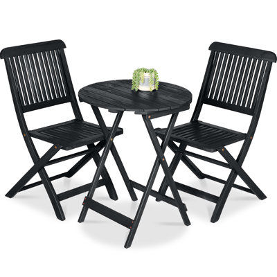  Ensemble bistro 3 pièces en bois d'acacia, meubles de patio pliants avec 2 chaises, table - gris anthracite