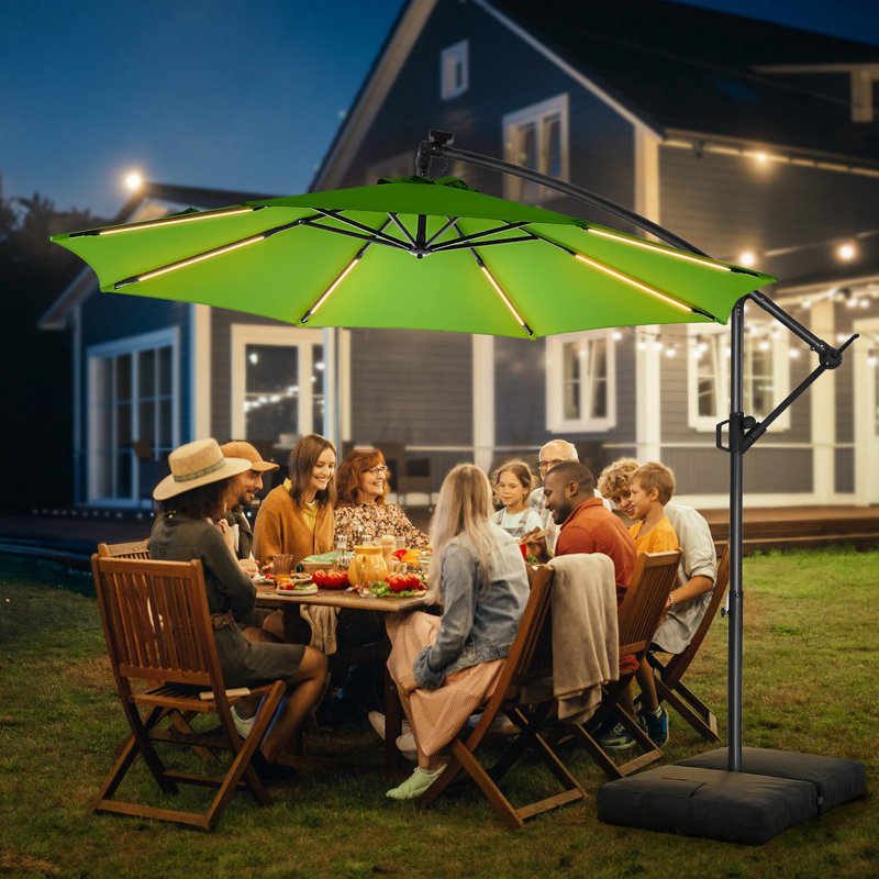 Parasol en porte-à-faux de 120 po, parasol de patio suspendu décalé de 10 pi avec 32 lumières DEL et inclinaison facile, abat-jour de parasol extérieur commercial pour la cour, la piscine, la plage et le jardin