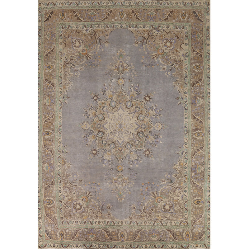 Tapis traditionnel en laine fait à la main gris 8 x 11