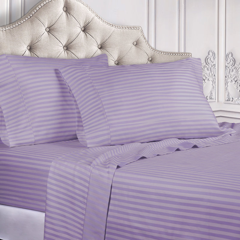 300-Thread Count Stripe Deep Pocket Standard Cotton Sheets, Split King, Lavender
