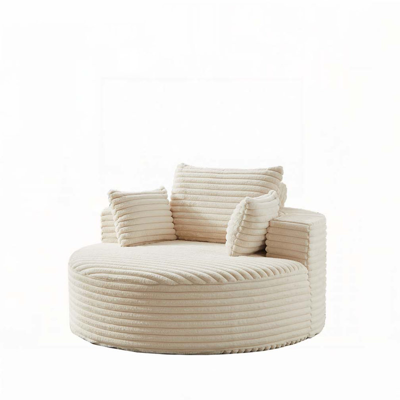55''L Corduroy Sponge Single Sofa Armchair,No Assembly Required,, Beige Faux Fur, 34" H x 55" W x 55" D