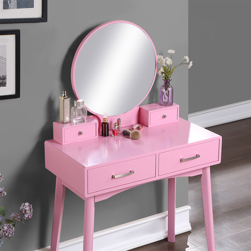 Ensemble coiffeuse et tabouret Liannon, Rose