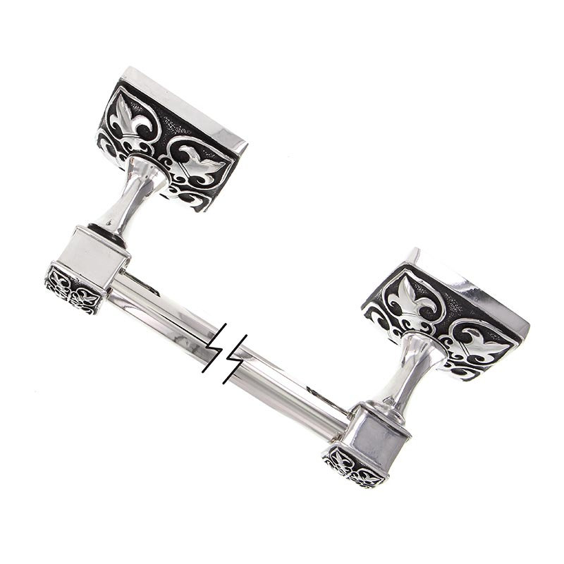 Fleur De Lis Wall Mounted Towel Bar, Antique Silver, 2.25" H x 26.5" L x 2.25" D