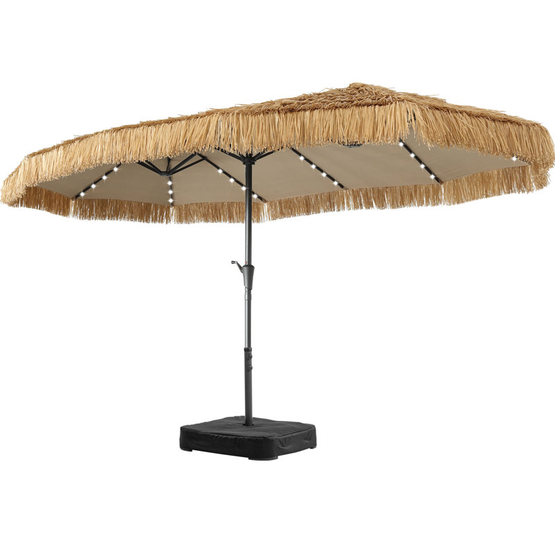 Parasol Thatch avec parasol Tiki avec base et lumières solaires, 15 pi, 2