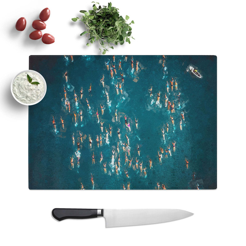 Tempered Glass Swimmers in Brazil Chopping Board, 39 cm W x 28.5 cm L