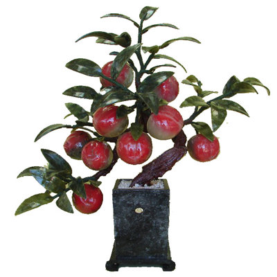 16'' Faux Peach Tree in Stone Vase