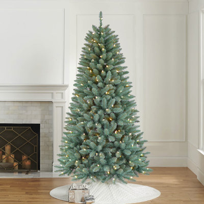6.5 FT Pre-lit Blue Spruce Artificial Christmas Tree With Foot Switch, Warm White & Multi-Colour 250 Led Lights