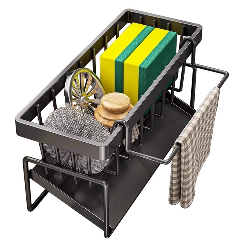 Organisateur de chariot de cuisine pour évier de cuisine - support pour éponge, égouttoir, laveur de boules en fil de fer, porte-chiffon pour laver la vaisselle et organiser l'évier