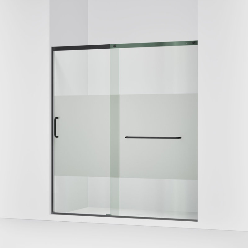 Sliding Shower Door, 75-1/2-In H X 68-1/4 - 71-5/8-In W, With Heavy 5/16-In Thick Crystal Clear Glass With Privacy Band