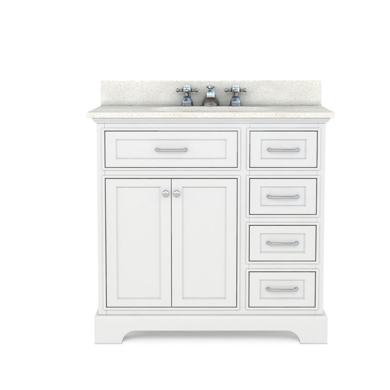 Meuble-lavabo en bois massif 36 po avec comptoir en quartz durable Ventura, Quartz