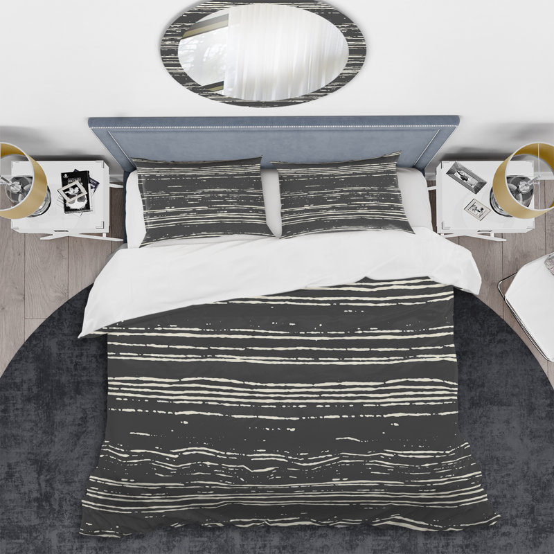 Grey Striped Pattern Striped Duvet Cover, Full/Queen Duvet Cover + 2 Standard Shams