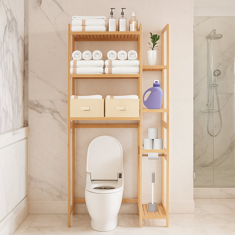 Étagère de rangement pour toilette en bambou avec porte-papier hygiénique sur pied Proman Products Santa Fe