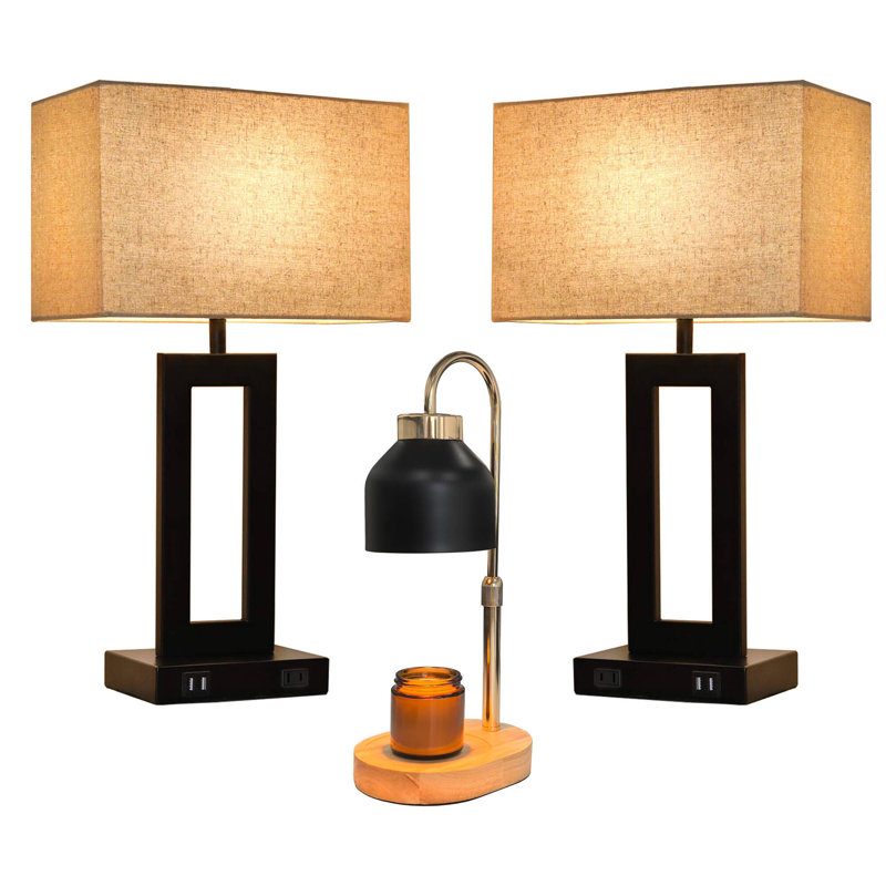Set of 2 Touch Control Table Lamp with 2 USB Ports and 1PCS seenlast Candle Warmer with Dimmer Adjustable Height
