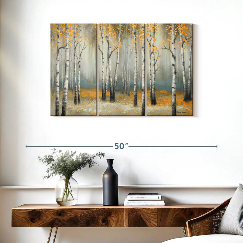 Ensemble de 3 pièces en bouleau doré sur toile, H 24 po x l 38 po x P 1,25 po