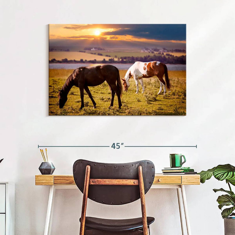 Brampt Horses On Pasture, 26" H x 39" W