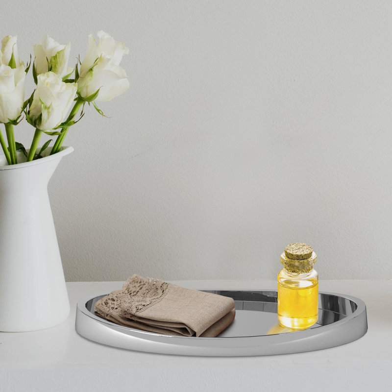 Ebern Designs Newport Amenity Tray, Cosmetic Organiser, Hand Towel Storage For Bathroom Vanity Countertop, Metal Stainless Steel, Shiny Polished