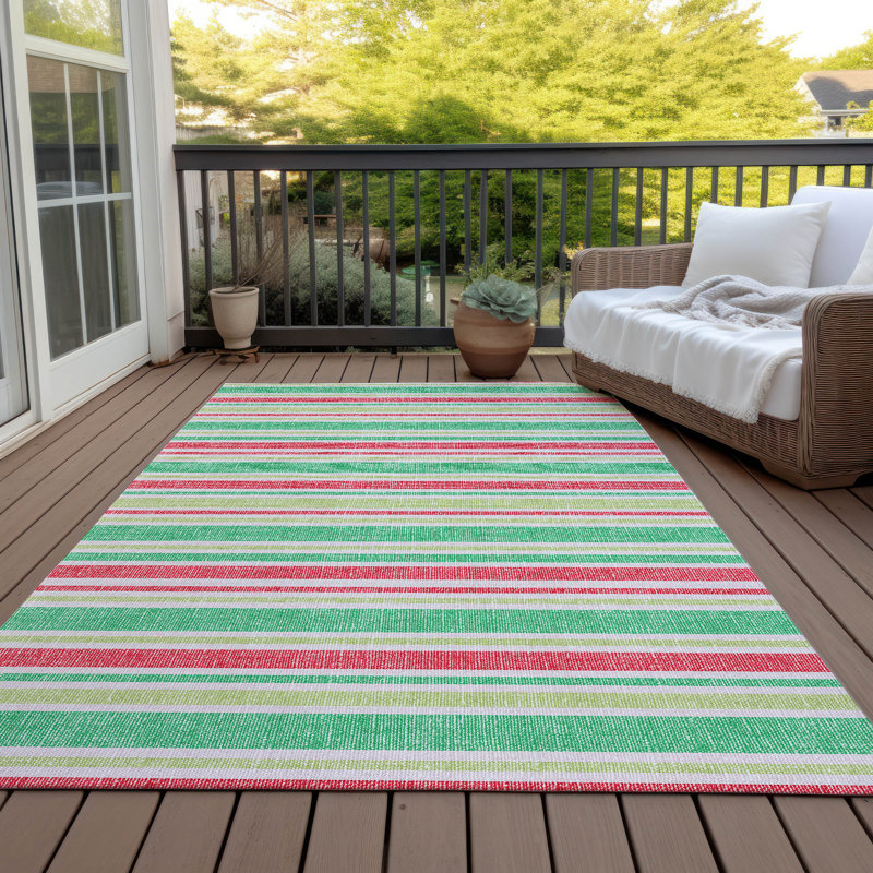 Tapis vert / rose en polyester tissé à la machine Kinslee, Rectangle 8 pi x 10 pi