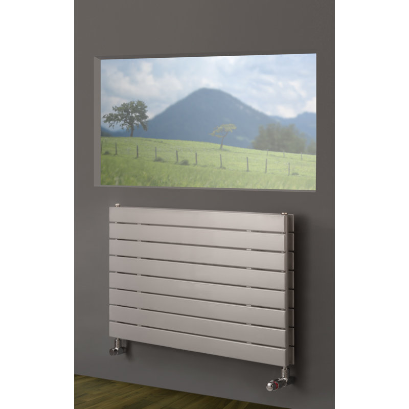 Andrew Horizontal Designer Radiator, Silver, 59.5cm H x 90cm W x 8.6cm D, 2