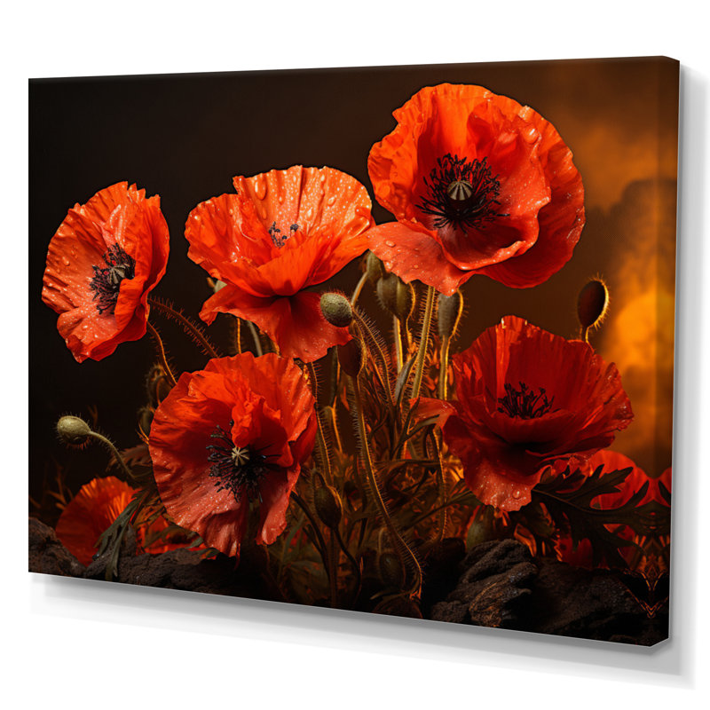 Art floral sur toile coquelicot, impression de champ de fleurs rouges - Champ de coquelicots rouges III, Toile tendue