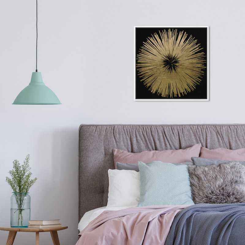 «Abstract Sunburst Golden Night», impression, Toile encadrée, H 16 po x l 16 po, Blanc