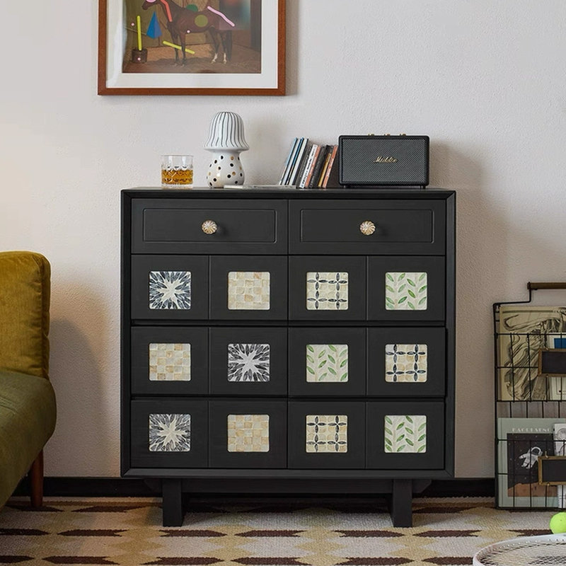 Retro Black Solid Wood Accent Cabinet