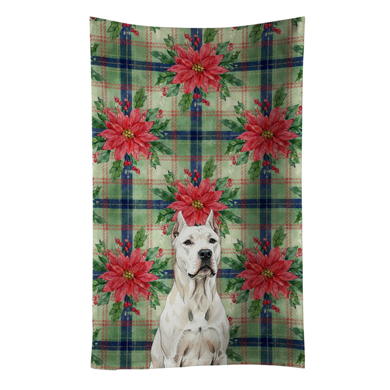 Dogo Argentino Christmas PoinsettIas Kitchen Towel, White Dogo Argentino