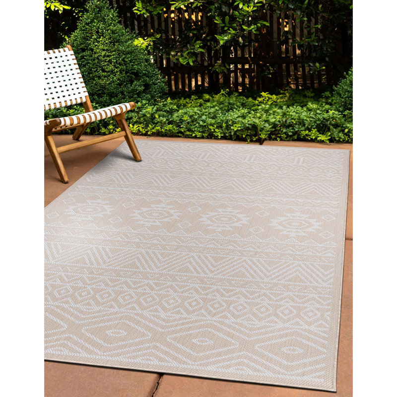 Tapis intérieur / extérieur beige / crème Joske Southwestern, Rectangle 5 pi x 7 pi