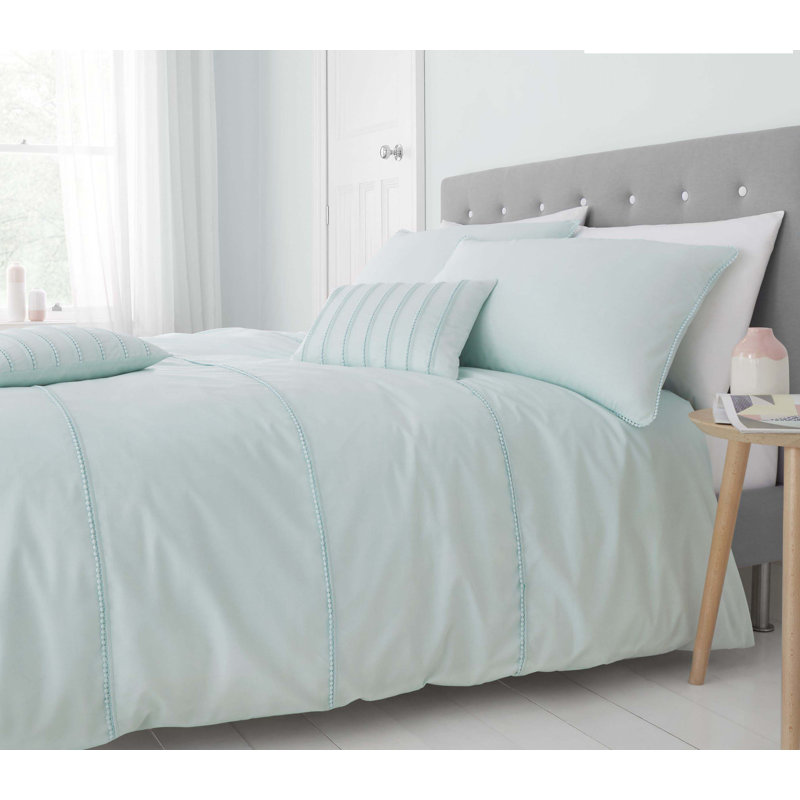 Pom Pom Duvet Cover Set, 200 x 200cm Duvet Cover + 2 Pillowcases, Mint