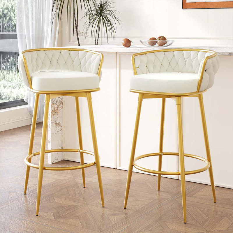 Cecilia  Upholstered Swivel Bar Stool, Beige