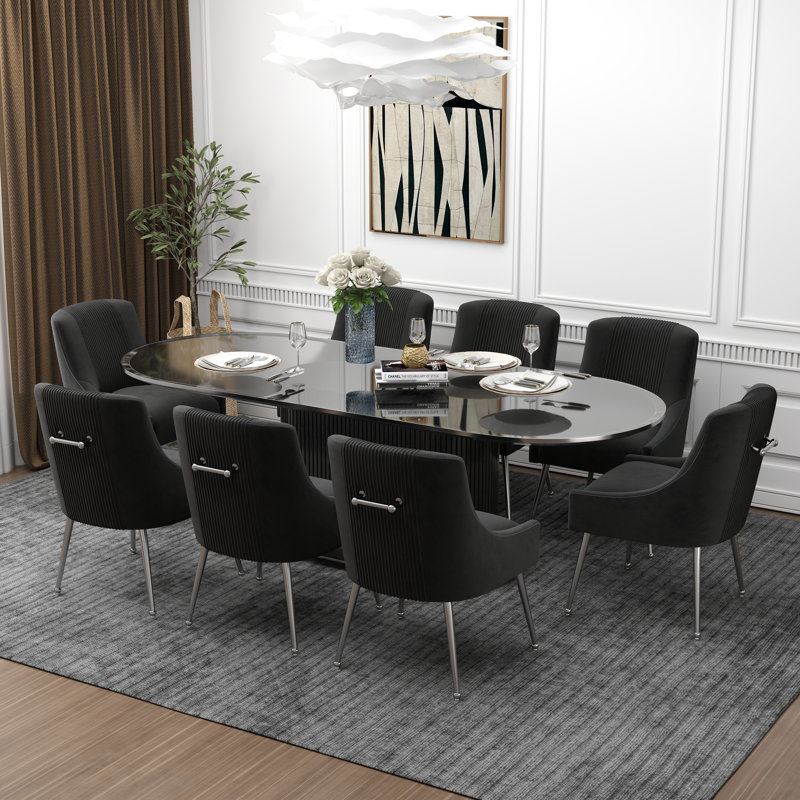 Farr Velvet Upholstered Side Chair With Silver Legs, Black