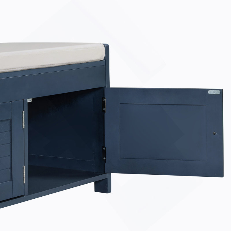 Banc de rangement Trexm avec 3 portes à volets (marine antique), Bleu marine antique